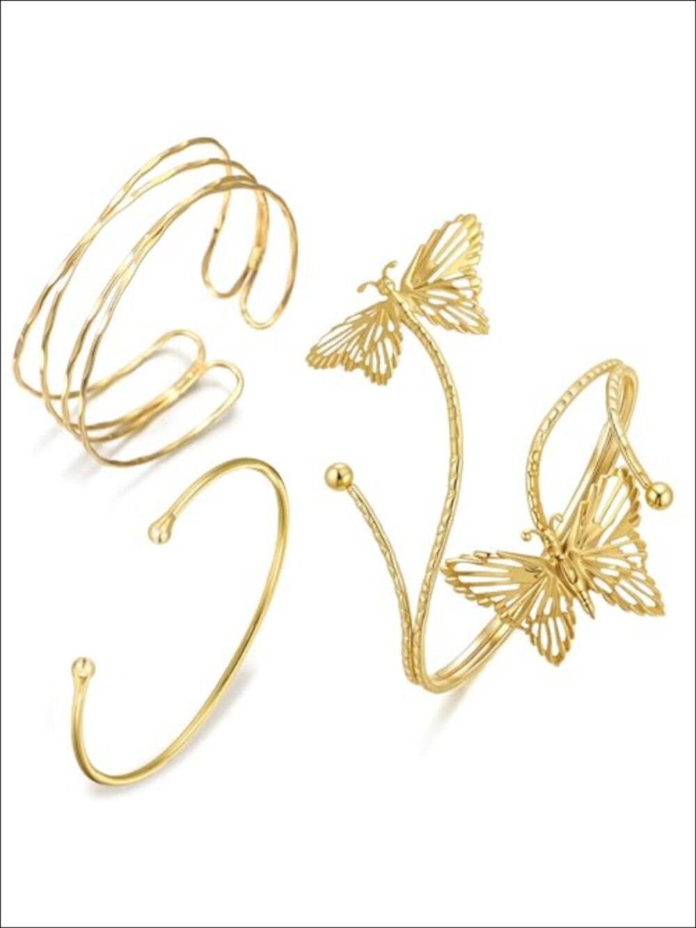14k Gold Plated Arm Cuff Bracelets Set Adjustable Minimalist Jewelry 3 Pieces